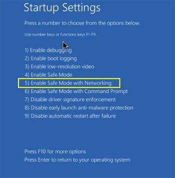 Modo seguro en Windows 10 con funciones de red