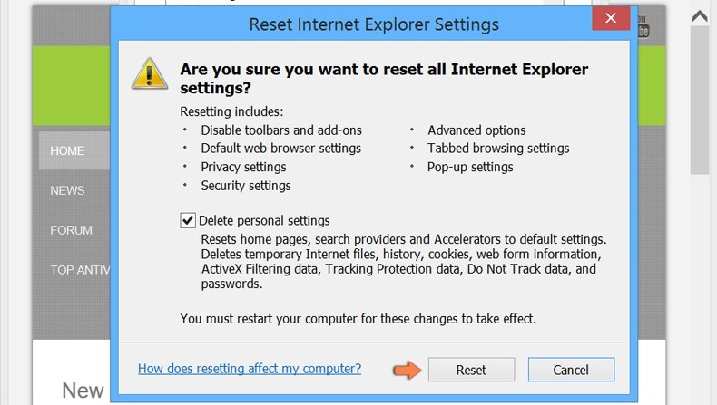 restablecer internet explorer 7