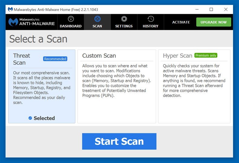 scan malwarebytes on line
