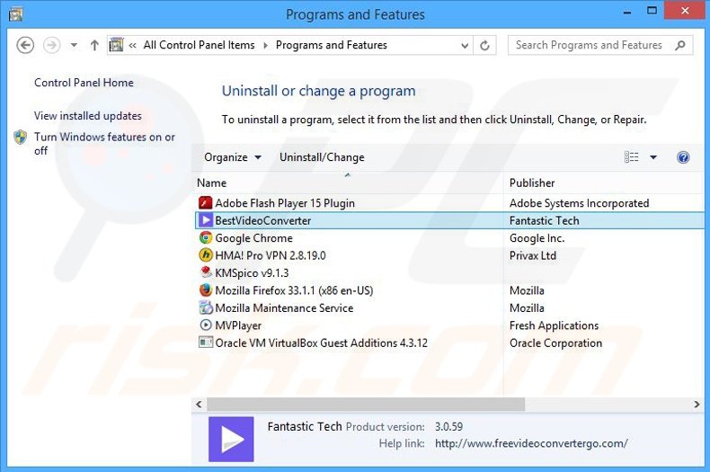 desinstalar el adware BestVideoConverter del Panel de control