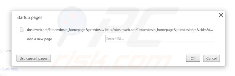Eliminando dnsioweb.net de la página de inicio de Google Chrome