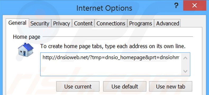 Eliminando dnsioweb.net de la página de inicio de Internet Explorer