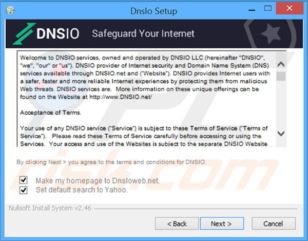 Instalación oficial del software publicitario DNSIO