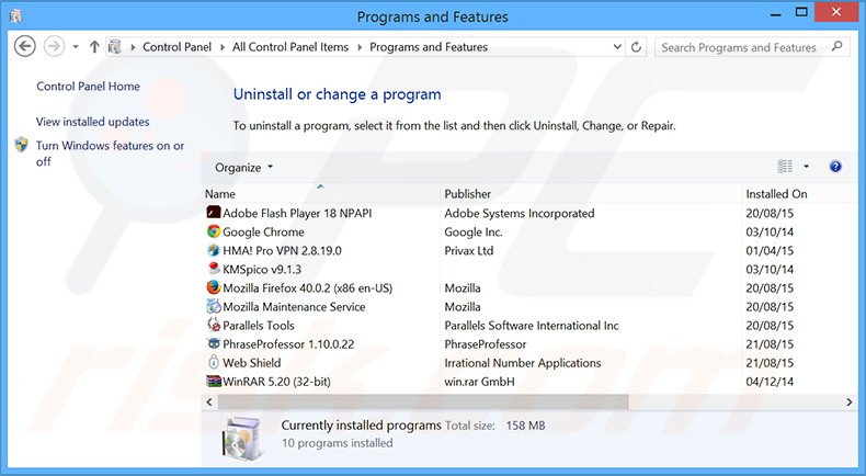 desinstalar el secuestrador de navegadores dnsioweb.net desde el Panel de control