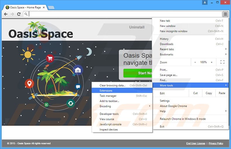 Eliminando los anuncios de Oasis Space de Google Chrome paso 1