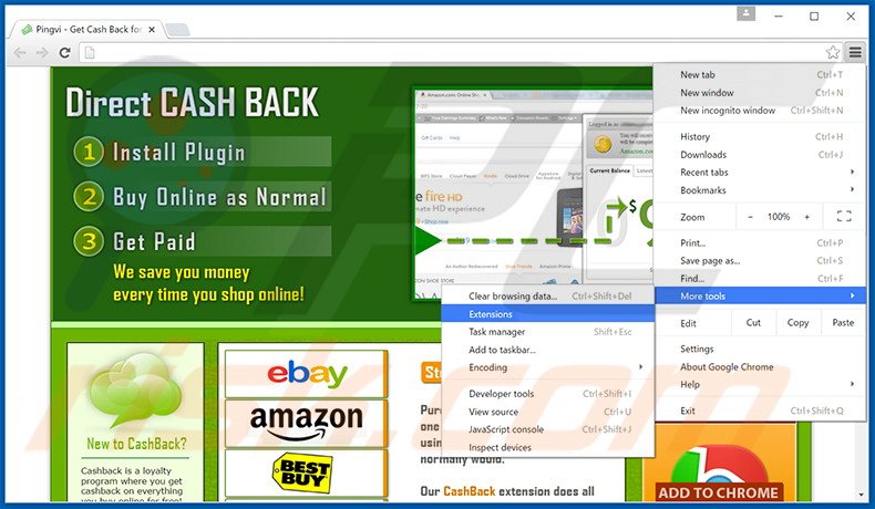 Eliminando los anuncios CashBack de Google Chrome paso 1