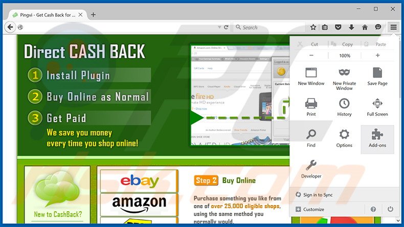 Eliminando los anuncios CashBack de Mozilla Firefox paso 1