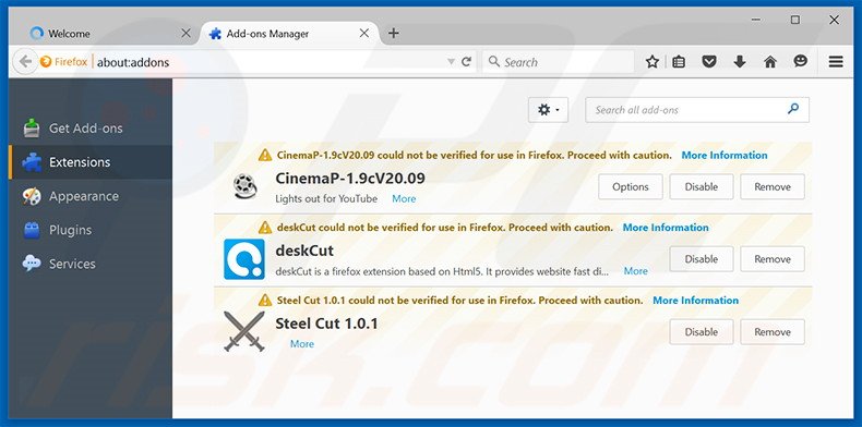 Eliminando los anuncios CashBack de Mozilla Firefox paso 2