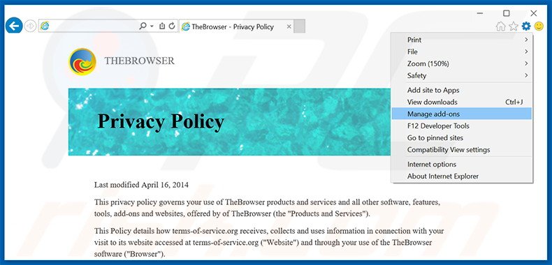 Eliminando los anuncios de TheBrowser de Internet Explorer paso 1
