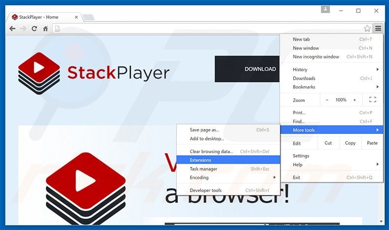 Eliminando los anuncios de Stack Player de Google Chrome paso 1