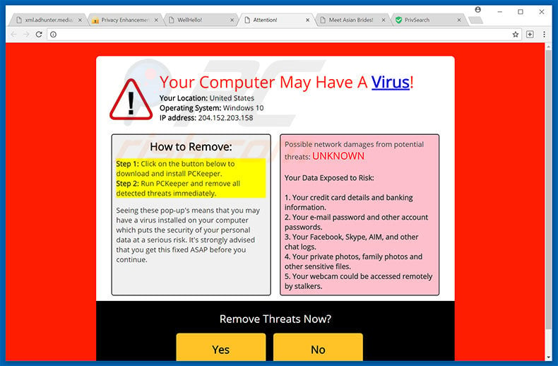 Your Computer May Have A Virus! pop-up estafa