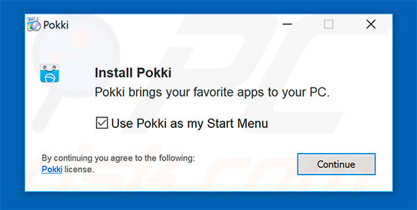 Configuración de instalación del adware Pokki