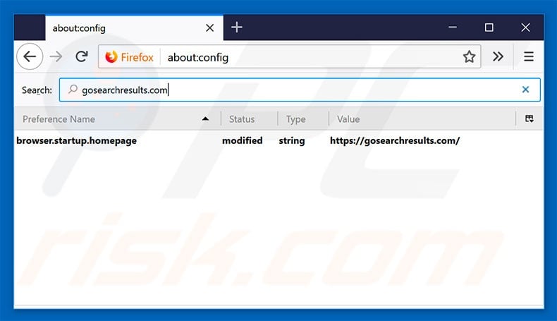 Eliminando gosearchresults.com del motor de búsqueda predeterminado de Mozilla Firefox