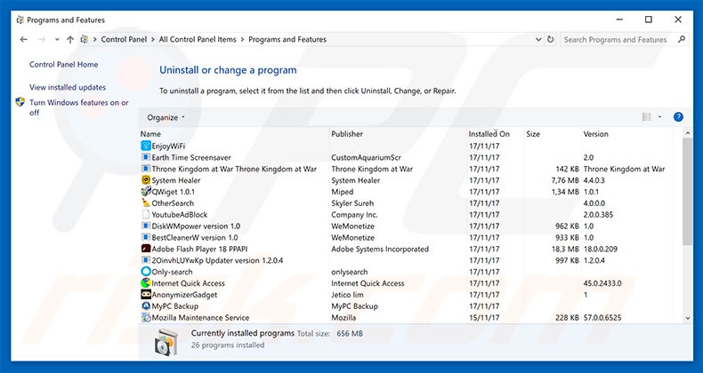 Desinstalación del secuestrador del navegador gosearchresults.com a través del Panel de Control