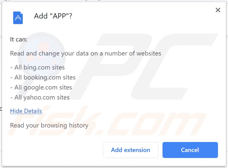 APP pidiendo permiso para acceder a datos en Chrome