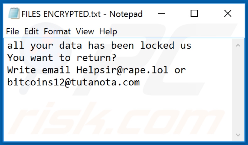 Archivo de texto de ransomware LOL (Dharma) (FILES ENCRYPTED.txt)