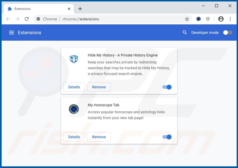 Eliminación de las extensiones de Google Chrome relacionadas con hmyhoroscopetab.com