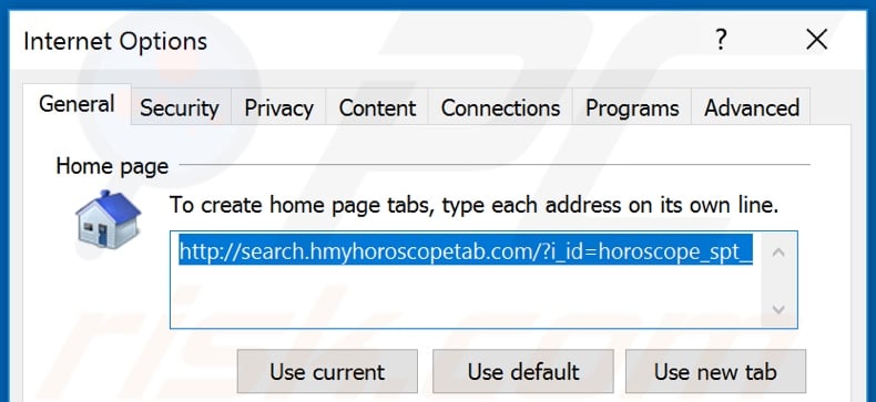 Eliminar hmyhoroscopetab.com de la página principal de Internet Explorer