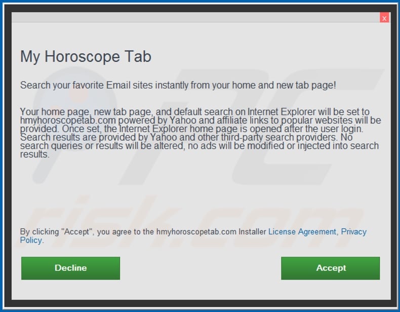 Official My Horoscope Tab configuración de la instalación del secuestrador del navegador