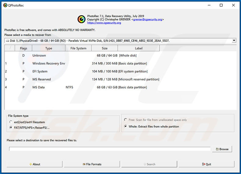 PhotoRec herramienta de restauración para Stop/Djvu ransomware