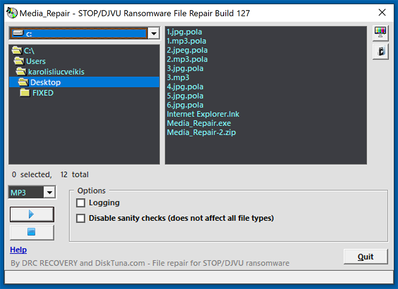 Media_Repair Aplicación de DiskTura para restaurar los archivos de audio y vídeo cifrados por el ransomware Stop/Djvu