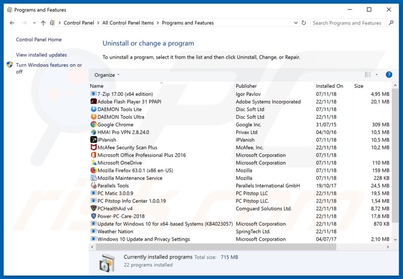 Desinstalar el adware SystemMonitor a través del Panel de Control