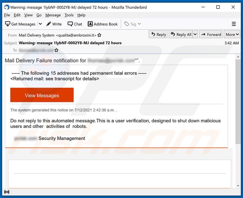 Campaña de spam por correo electrónico de la estafa Mail Delivery Failure
