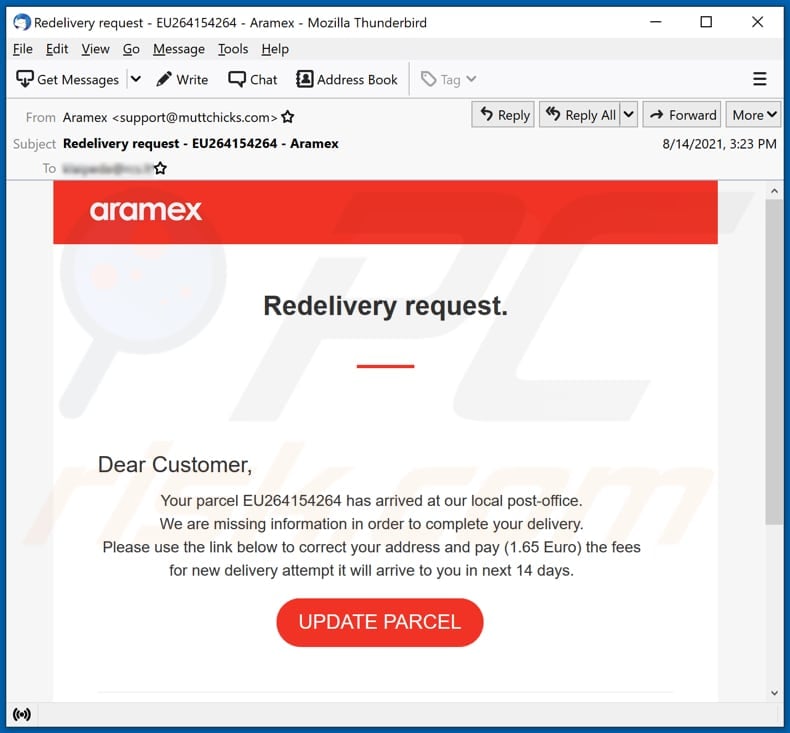 Aramex estafa por correo electrónico campaña de spam por correo electrónico