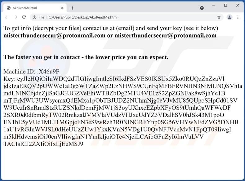ako ransomware nota de rescate akoreadme html archivo