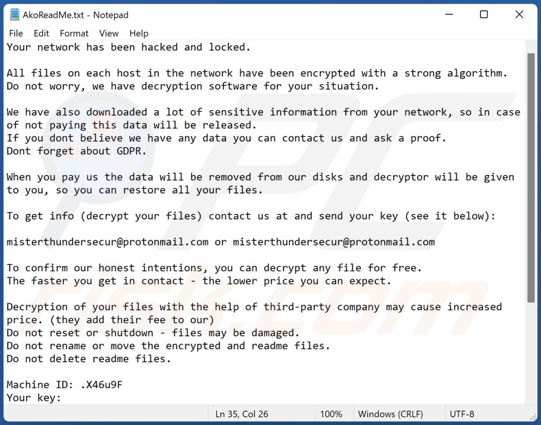 ako ransomware nota de rescate akoreadme txt archivo