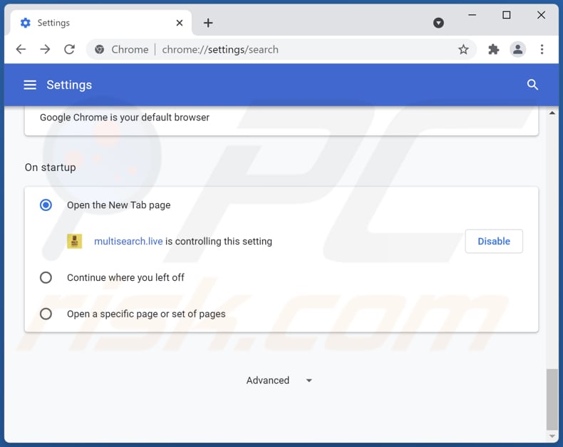 Eliminando search.multisearch.live de la página de inicio de Google Chrome