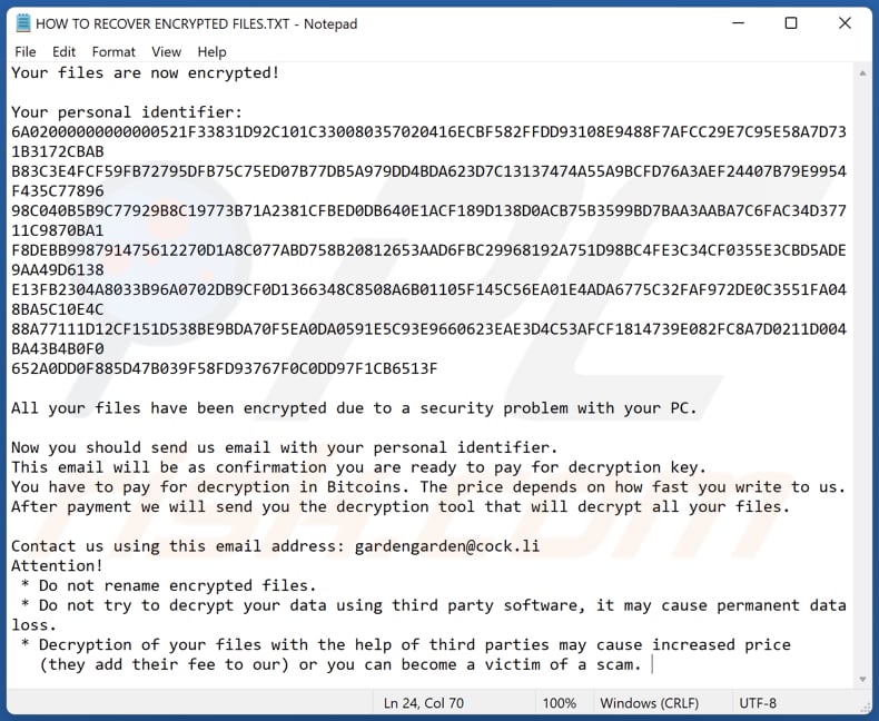 Bomber ransomware archivo de texto (HOW TO RECOVER ENCRYPTED FILES.TXT)