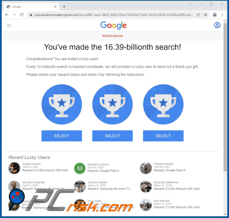 Appearance of You've made the 16.39-billionth search! estafa (GIF)