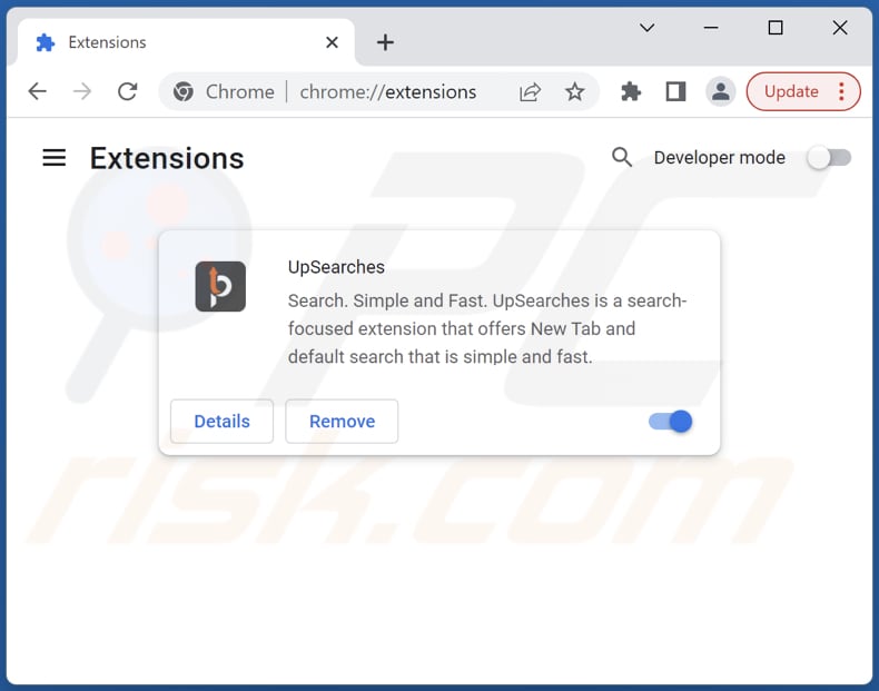 Eliminación de las extensiones de Google Chrome relacionadas con upsearches.com