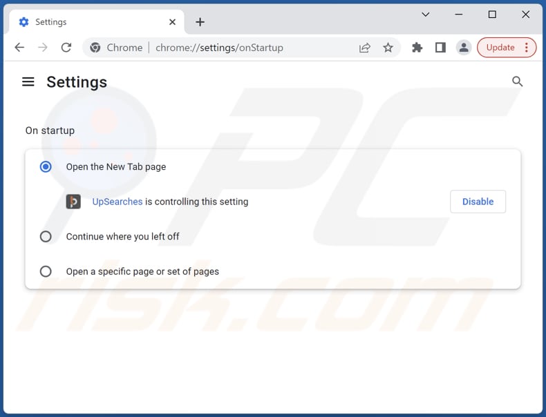 Eliminar upsearches.com de la página de inicio de Google Chrome