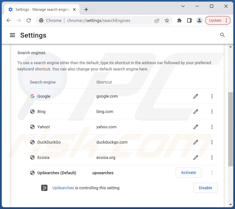 Eliminación de upsearches.com del motor de búsqueda predeterminado de Google Chrome