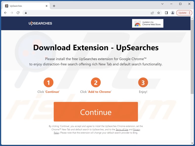 Sitio web utilizado para promocionar el secuestrador de navegadores UpSearches