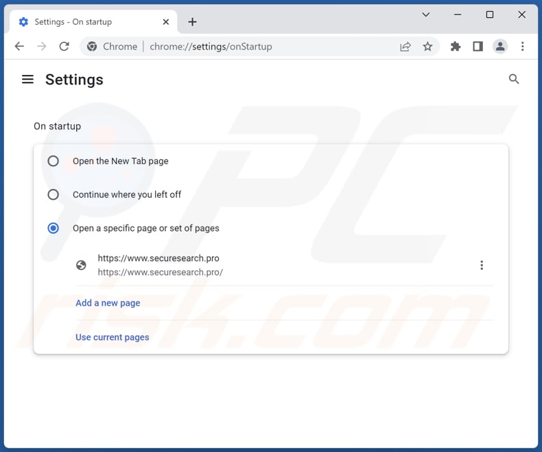 Eliminación de securesearch.pro de la página principal de Google Chrome