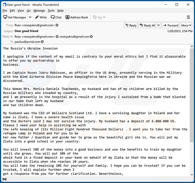 Help My Daughter variante de estafa por correo electrónico (2023-01-25)