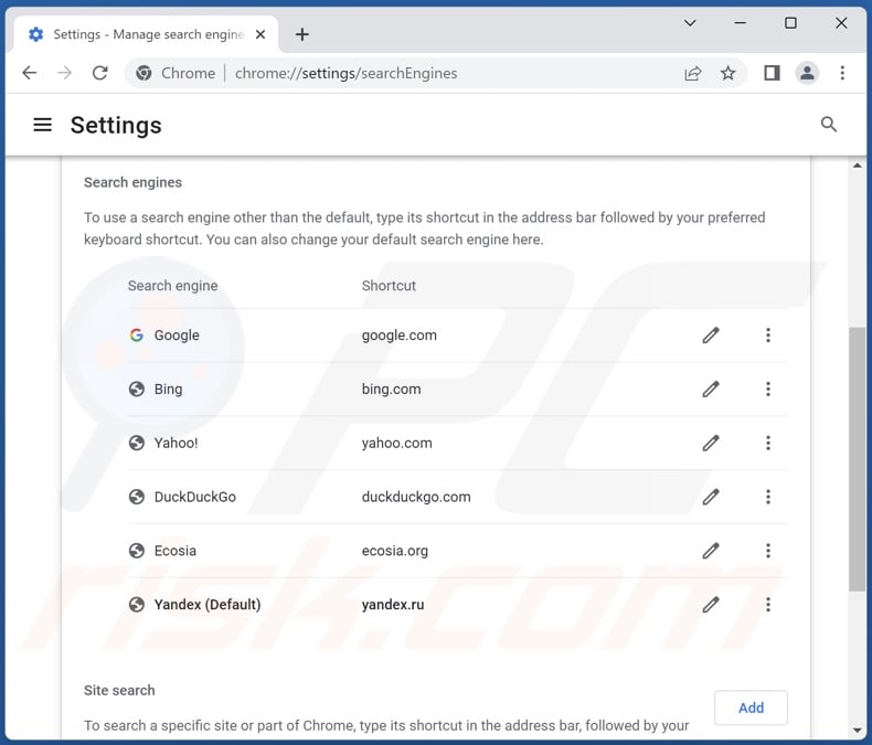 Eliminación de yandex.ru del motor de búsqueda predeterminado de Google Chrome