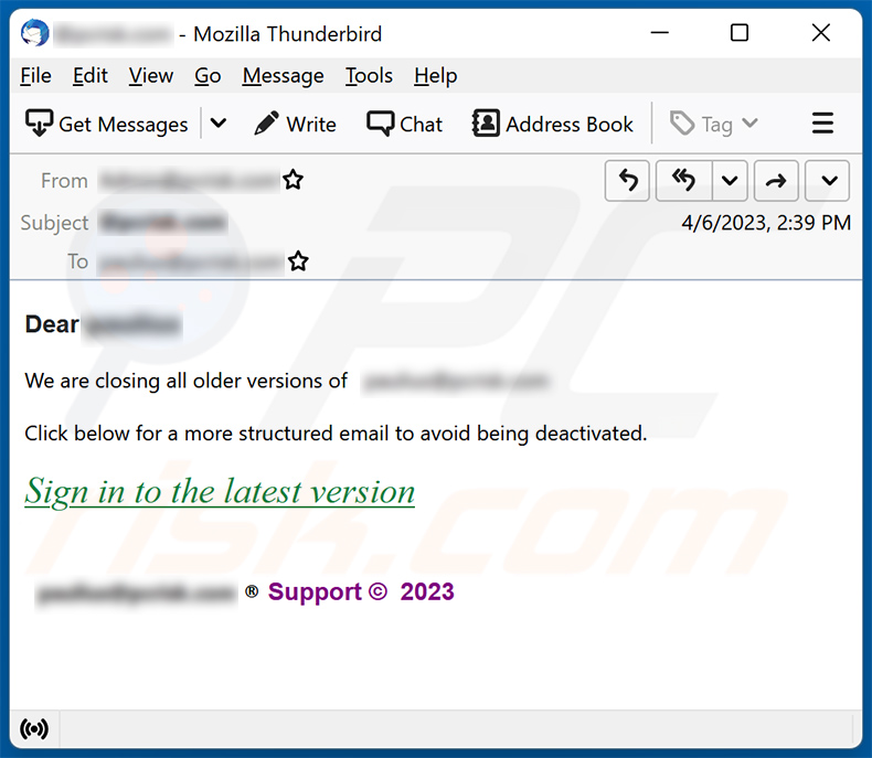 We Are Closing All Old Versions of email campaña de spam (2023-04-07)