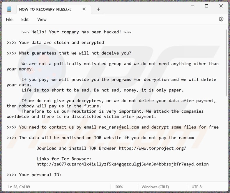 Rec_rans ransomware archivo de texto (HOW_TO_RECOVERY_FILES.txt)