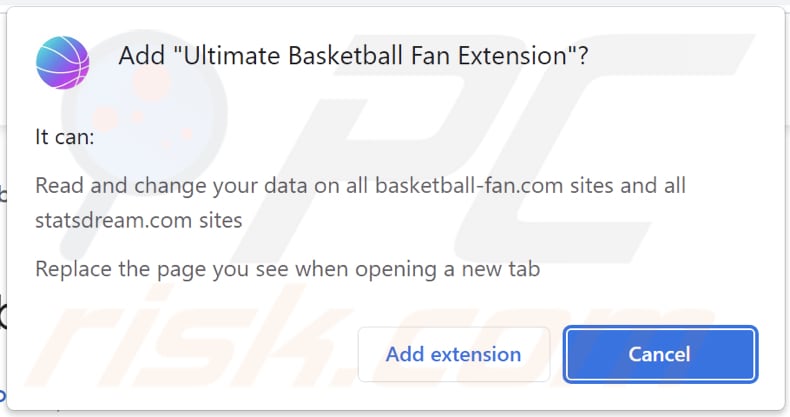 El secuestrador de navegadores Ultimate Basketball Fan Extension solicita permisos