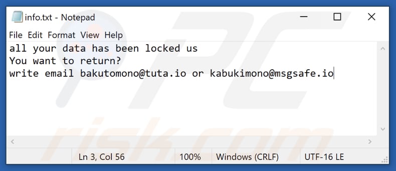Archivo de texto del ransomware Mono (info.txt)