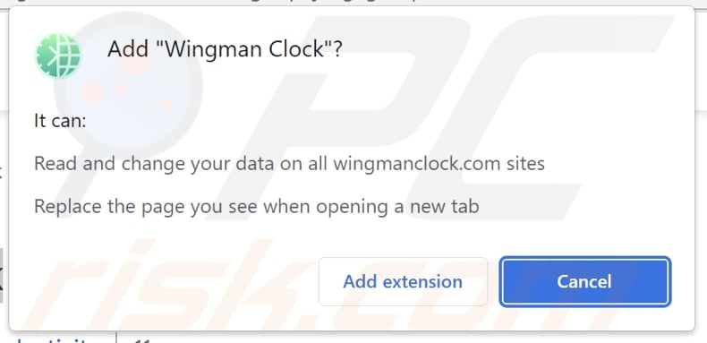 Wingman Clock secuestrador del navegador pidiendo permisos