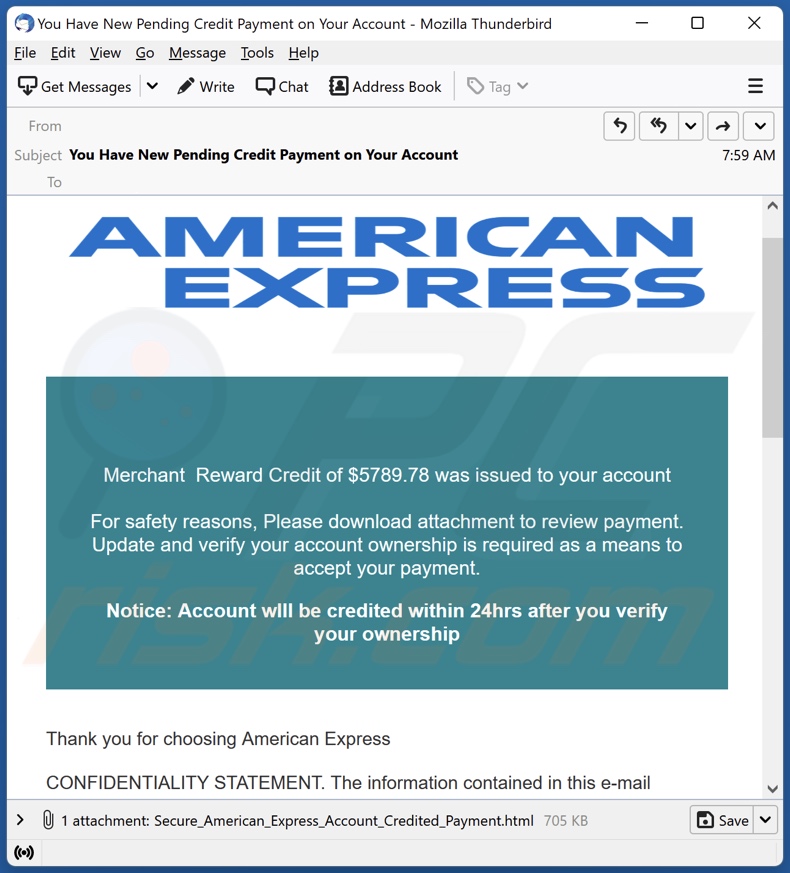 Campaña de spam por correo electrónico de American Express Merchant Reward