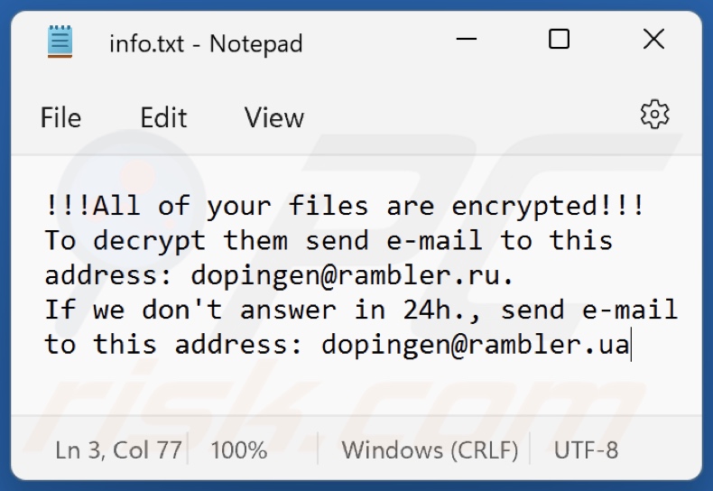 Lucky ransomware archivo de texto (info.txt)