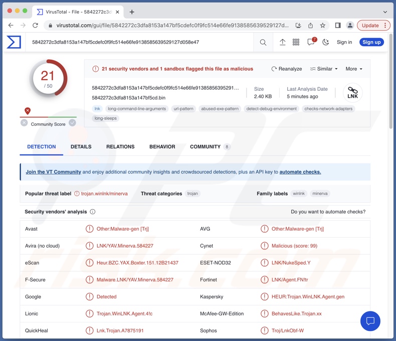 Detecciones de malware NokNok en VrusTotal