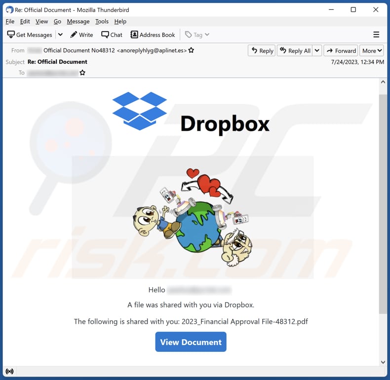 A File Was Shared With You Via Dropbox campaña de spam por correo electrónico