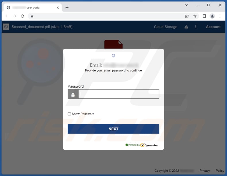 Sitio web de phishing utilizado para extraer credenciales de inicio de sesión de cuentas de correo electrónico 